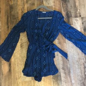 Blue Aztec long sleeve romper